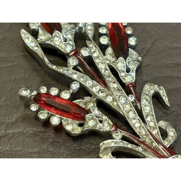 VTG 1941 Signed TRIFARI Krussman Fishel A. Spaney Floral Spray Enamel Brooch Pin - Picture 6 of 12